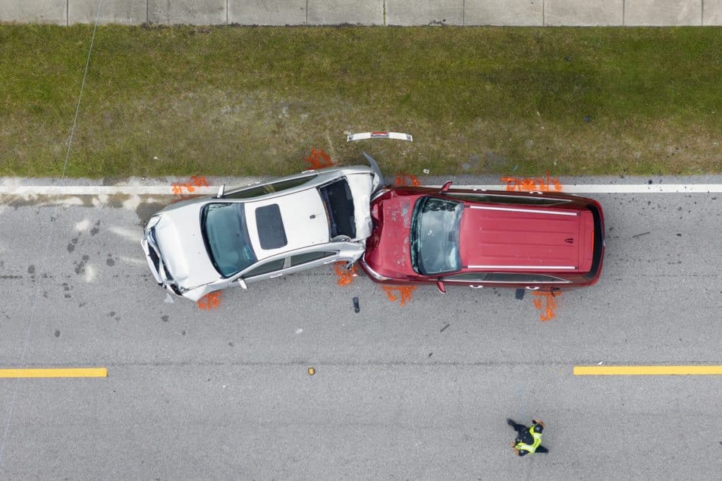 North Carolina car accident between two vehicles on a street.